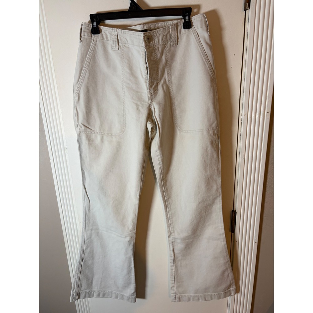 Abercrombie & Fitch Womens Beige Cotton Utility Flare Pants Button Fly Size 10